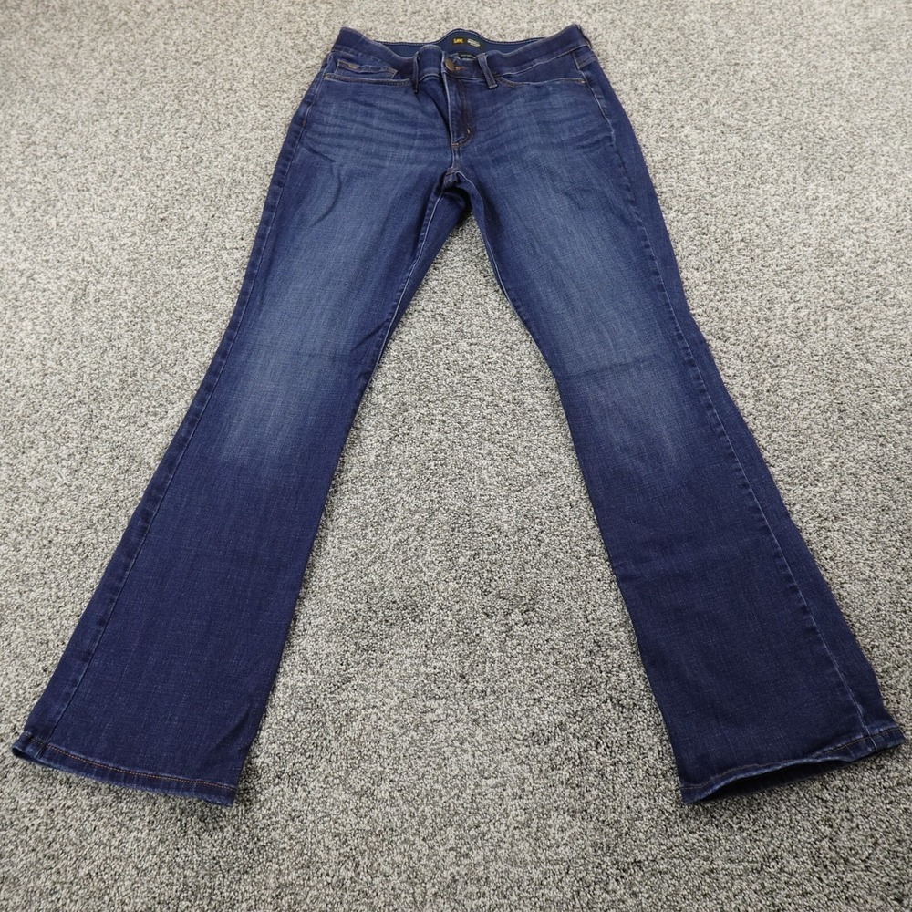 Lee Jeans Womens 14 Dark Blue Denim Pants Boot Western Flex Motion Stretch Waist